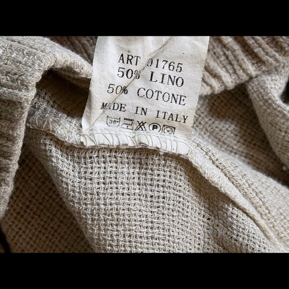 Meo Meli Trousers OS Beige Oatmeal Linen Cotton Paperbag Knit Elastic Waist - Picture 8 of 8